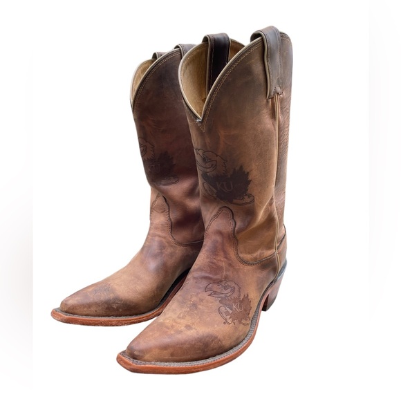 Nocoma Shoes - Nocona College Boots KU Jayhawk Leather Tan Western Cowgirl Boots Size 7